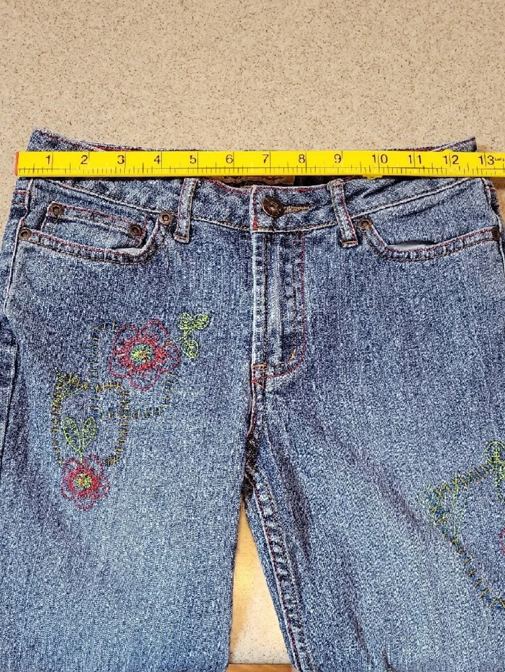 lei Flared Floral Embroidered Denim Jeans Size 12 Stretch